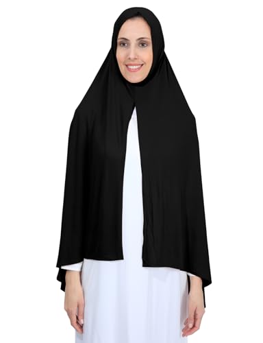 Non-See Through Instant Jersey Cotton Hijab Scarf for Women, Ready to Wear Muslim Head Scarf - color: Black