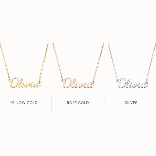 Personalized Vermeil Name Necklace – Custom 14K Gold Plated 925 Sterling Silver Name Necklace, Cursive Script Name Pendant, Handmade Gift for Women, Mom, Bridesmaid, Birthday Jewelry