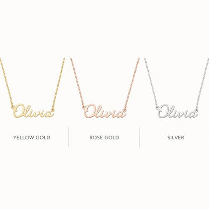 Personalized Vermeil Name Necklace – Custom 14K Gold Plated 925 Sterling Silver Name Necklace, Cursive Script Name Pendant, Handmade Gift for Women, Mom, Bridesmaid, Birthday Jewelry