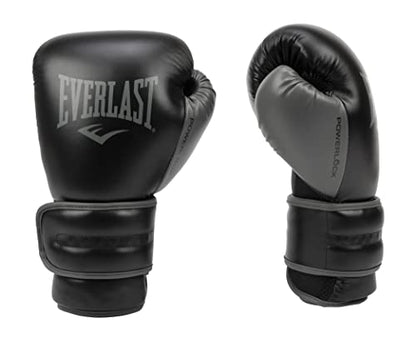 Everlast Powerlock 2 Hook & Loop Boxing Gloves | Fight Training Gloves | Hook and Loop with Durable Hand & Wrist Support | Heavy Bag & Fitness Training - color: Black / Gray, size: 16 oz