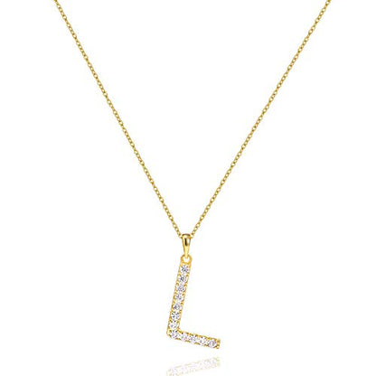 Tarsus Initial Cubic Zirconia Necklace Jewelry Gifts for Women Adjustable Chain 18" + 2" - style: Gold-L-Diamond style