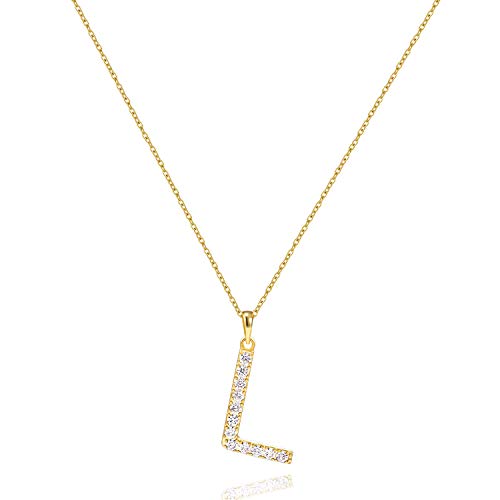 Tarsus Initial Cubic Zirconia Necklace Jewelry Gifts for Women Adjustable Chain 18" + 2" - style: Gold-L-Diamond style