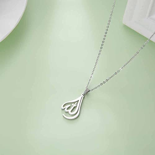 UNIFT Islamic Muslim Allah Layered Necklaces For Women Stainless Steel Charm Water Drop Heart Shape Allah Pendant Double Layer Necklace Islamic Jewelry - color: silver 1