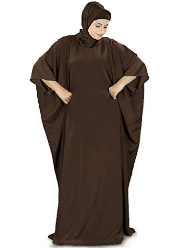 MyBatua Women's Kaftan, Free Size Abaya, Dubai Islamic Dress, Muslim Maxi KF-001 - color: Brown