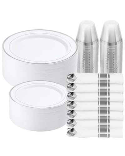 Goodluck 490 Piece Silver Plastic Dinnerware Set for 70 Guests - color: Silver, style: 490 Piece (70 guests)