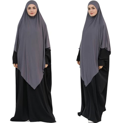 khalat Muslim Stretch Hijab Solid Color Full Cover Hijab for Women V-shaped Fashion Daily Prayer Hijab - color: Dark Gray