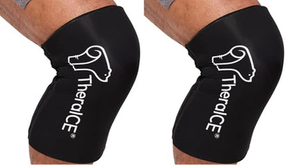 TheraICE Knee Ice Pack Wrap Compression Sleeve for Injuries, Reusable Gel Cold Packs Brace Also for Elbow, Ankle & Calf - Flexible Cold Wrap Recovery for Meniscus, ACL, MCL Pain Relief (L) (Pack of 2) - size: Large (Pack of 2), style: Original