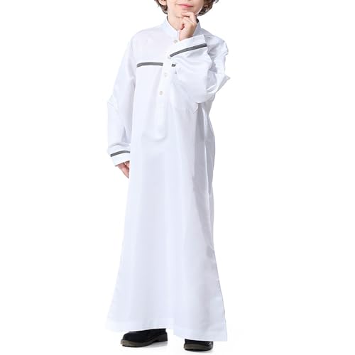 Muslim Thobe for Boys Islamic Clothing Long Sleeve Kaftan 𝐑obe Arabic Dress Kids Boys Prayer Dress Ramadan Eid Outfit - color: White, size: 7-8 Years