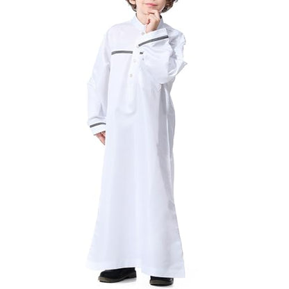 Muslim Thobe for Boys Islamic Clothing Long Sleeve Kaftan 𝐑obe Arabic Dress Kids Boys Prayer Dress Ramadan Eid Outfit - color: White, size: 7-8 Years