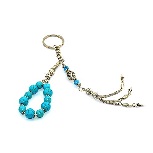 Keychain & Rosary Collection -Car Key Chain-Handbags Holder - color: (10 & 8 Mm - Synthetic Turquoise Natural Stone)