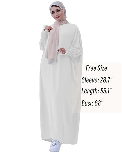 Muslim Prayer Abaya Islamic Women's Khimar Pure Color Hijab Dress Long Sleeve Dubai Kaftan - color: White