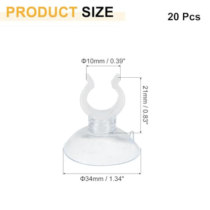 uxcell 20Pcs Aquarium Suction Cup Clips, 10mm Airline Tube Holders Clamps Cup Holder Sucker Tube Sucker for ID Airline Tubing Fish Tank, Clear - size: 10mm