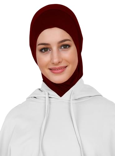 Lina & Lily Modal Jersey Muslim Amira Instant Hijab Scarf One Piece Ready-To-Wear - color: Dark Red