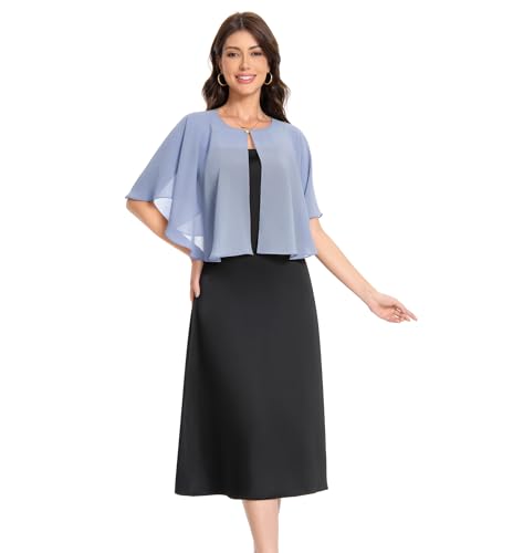 Baoqiya Capelets for women Chiffon Cape Soft Shawls and Wraps For Women - color: Blue Grey