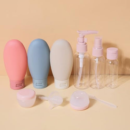 Premium Travel Container Set | Portable Press Bottles for Cosmetics, Shampoo, Lotion & Cream, Vacuum-Sealed Refillable Bottles 3-1 - color: Nordic Style 11-Piece Set
