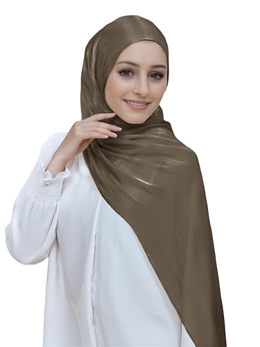 Lina & Lily Sheen Shimmer Women's Crepe Scarf Shawl Wrap Head Hijab Lightweight - color: Dark Taupe