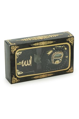 ihvan online Mini Velvet Quran Set with Islamic Finger Counter, Portable Digital Tasbeeh, Muslim Prayer Beads, Pearl Zikirmatic Beads, 3 Pieces Gift Set for Mevlüt (Black Box) - color: Black Box