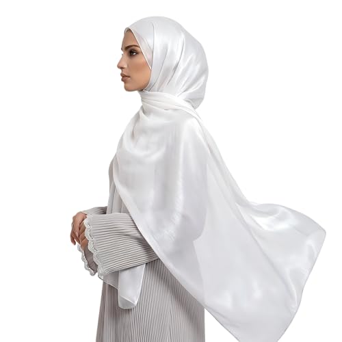 Organza Sheen Shimmer Crepe Hijab Scarf for Women Lightweight Sheer Shawl Wrap for Wedding and Evening Dresses - color: White