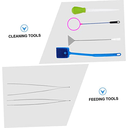 COLLBATH 7pcs Aquarium Cleaning Tool with Stainless Steel Brush Tweezers and Fishing Net Essential Tank Plant Tools for Easy Maintenance