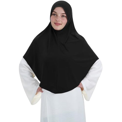Instant Hijab 여성용 무슬림 부드럽고 신축성 있는 기도 히잡 이슬람 두바이 중동 단색 헤드스카프 - color: 블랙.
