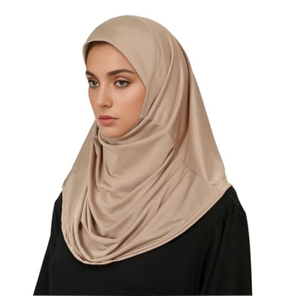 LMVERNA Ready To Wear Hijab for Women Muslim Instant Turban Soft Scarf for Prayer Long Hijabs - color: Khaki