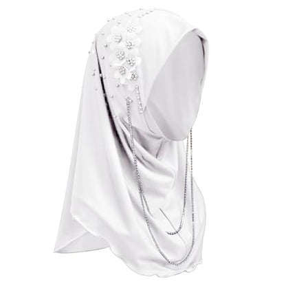 Women Soft One Piece Hijab Long Muslim Turban Islamic Full Head Scarf - color: Chains/White