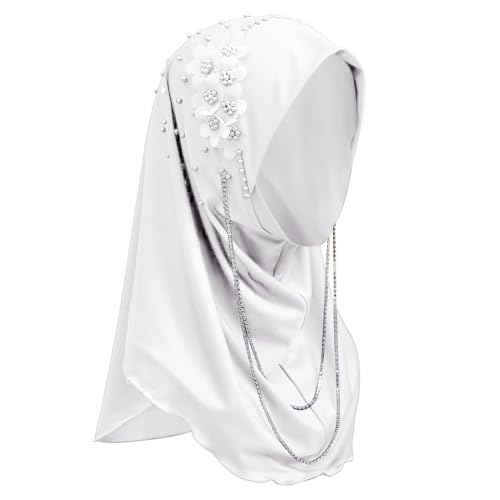 Women Soft One Piece Hijab Long Muslim Turban Islamic Full Head Scarf - color: Chains/White