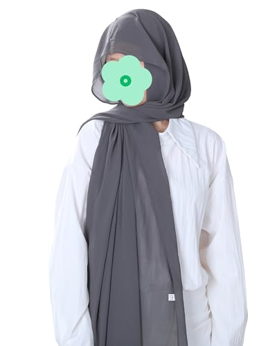 Magnetic Chiffon Hijab Scarf for Women, Quick Snap Closure Headscarf, Breathable Muslim Headwrap with Under Cap - color: Graphite Slate