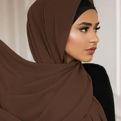 Hijab Scarf for Women Soft Cotton Muslim Jersey Hijab Head Wrap Scarves Fashion Long Scarf Shawls - color: Brown