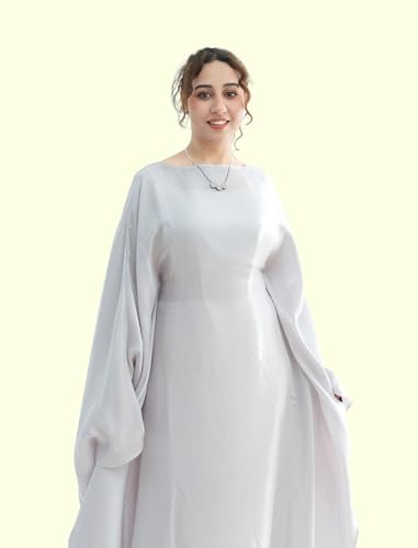 Dubai Bat Sleeve Dress Shiny Robe for Women Muslim 1pc Abaya Eid Prayer Clothes Soft Dubai Travel Party Dress Maxi Abaya - color: Silver Greya, size: Medium