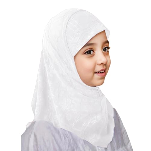 GREUS 2Pcs Kids Hijab for 2-6Y Girls Muslim Headscarf One Piece Hijabs Khimar Islam Arab Scarf Turban Bandana Hat Head Wrap - color: Set B (White + Pink)