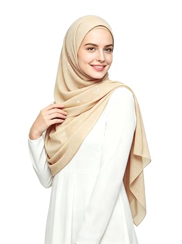 Lina & Lily Sparkle Shimmer Gold Glitter Women's Chiffon Hijab Head Scarf Shawl Wrap Lightweight - color: Beige