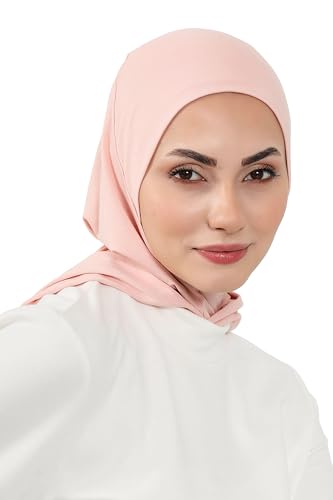 Aisha's Design Full Coverage%95 Cotton Bonnet for Women, Ready-to-Wear Hijab Bonnet Headscarf with Neck Coverage - color: Powder