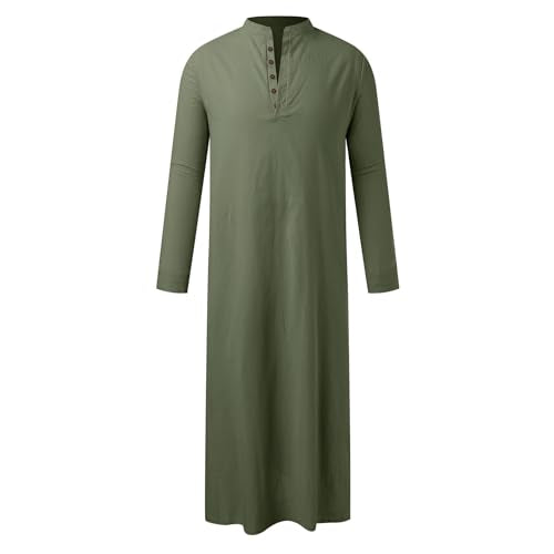 Men’s Muslim Islamic Thobe Robe Kaftan Long Sleeve Jubba Arabic Saudi Style Embroidered Formal Gown A11 - color: Green, size: Small