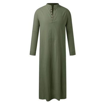 Men’s Muslim Islamic Thobe Robe Kaftan Long Sleeve Jubba Arabic Saudi Style Embroidered Formal Gown A11 - color: Green, size: X-Large