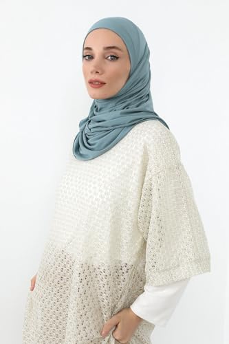 Aisha's Design Neck-Covering Practical Jersey Hijab with Built-In Ninja Bonnet - color: Dark Mint