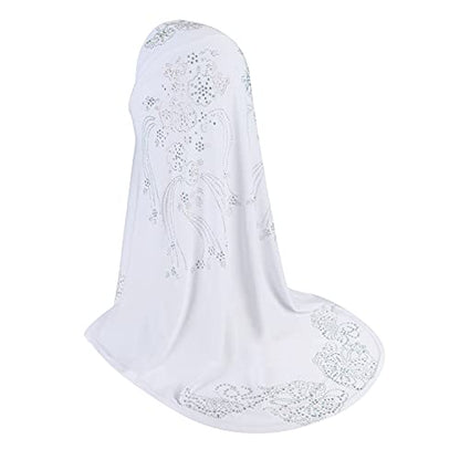 SIQITECHNO Elegant Hijab for Women Muslim Turban Scarf Islamic Headscarf Muslimah Turban Arabian Headwear Eid Scarf Shawl - color: White