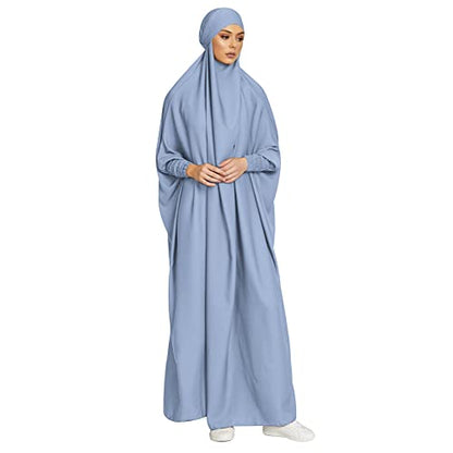 ODIZLI Muslim One Piece Prayer Hijab Dress Women Hooded Abaya Full Cover Islam Dubai Modest Robe - color: Sky Blue, size: One Size