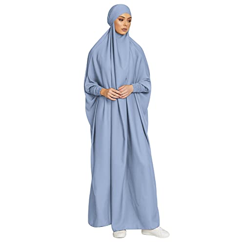 ODIZLI Muslim One Piece Prayer Hijab Dress Women Hooded Abaya Full Cover Islam Dubai Modest Robe - color: Sky Blue, size: One Size