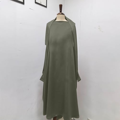 Lmdudan Girls Muslim Dress Hood Long Sleeve Prayer Dresses Robe Dubai Abaya 2026 Ramadan Kaftan Dress Kids 6-13 Years - color: Army Green, size: 12-13 Years