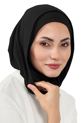 Aisha's Design Full Coverage%95 Cotton Bonnet for Women, Ready-to-Wear Hijab Bonnet Headscarf with Neck Coverage - color: Black