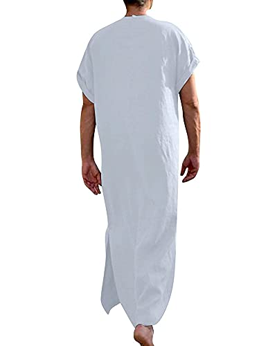 YAOHUOLE Men's Short Sleeve Kaftan Thobe Side Split Caftan with Pockets Long Gown Thobe - color: White, size: 3X-Large