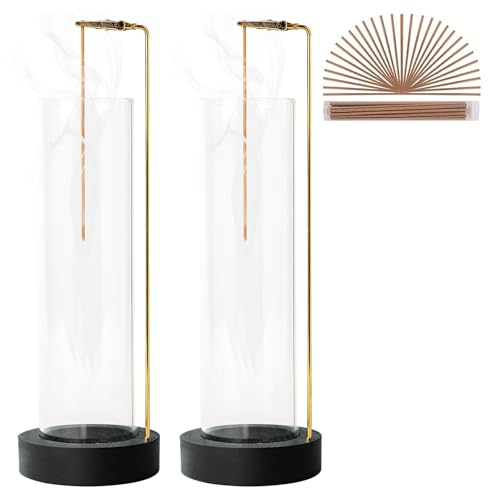 Incense Holder for Sticks, Anti-Ash Flying Incense Burner with 30 Incense Sticks, Detachable Glass Ash Catcher (Black, 2Pcs - color: Black-2pcs