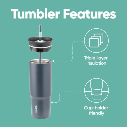 Owala Stainless Steel Triple Layer Insulated Travel Tumbler with Spill Resistant Lid and Straw, BPA Free, 24 oz, Black/Grey (Foggy Tide) (Pack of 12) - color: Foggy Tide, size: 40 Ounces (Pack of 12)