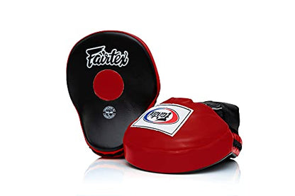 Fairtex FMV9 Contoured Focus Mitts |Striking Accuracy & Protection for Boxing, Muay Thai, Kickboxing |Ergonomic Design, Soft Padding, Secure Fit Leather - color: Black/Red