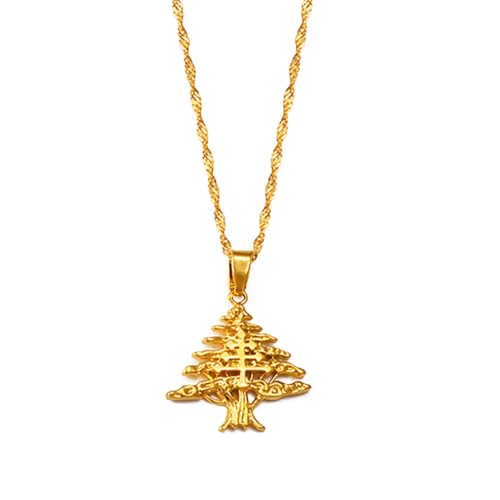 Liban Pendants Necklaces Lebanese Cedar Jewelry Lebanon Map Eastern Rite Church Maronite Cross Allah Symbol - color: Gold Color 3