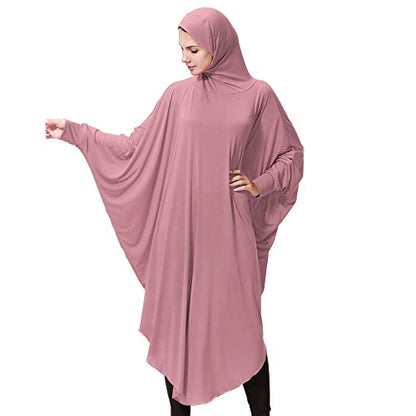 khalat Women's One-Piece Muslim Abaya Dress Large Overhead Prayer Ramadan Long Hijab Dress - color: Dark Pink, size: Medium