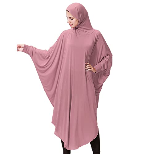 khalat Women's One-Piece Muslim Abaya Dress Large Overhead Prayer Ramadan Long Hijab Dress - color: Dark Pink, size: X-Large