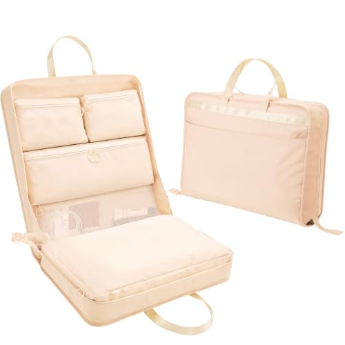 VS VOGSHOW Hanging Suitcase Organizer, 5 in 1 Foldable Travel Storage Bag for Women, Portable Packing Cube Closet with Compartments for Clothes (Beige) - color: Beige