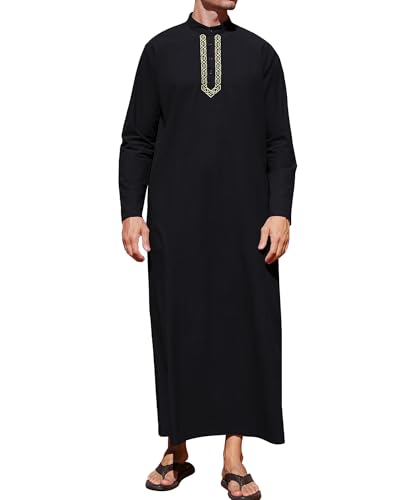 YAOHUOLE Thobe for Men Islam Arabic Thobe for Men Mens Kaftan Big and Tall Dishdasha for Men - color: Black, size: Medium